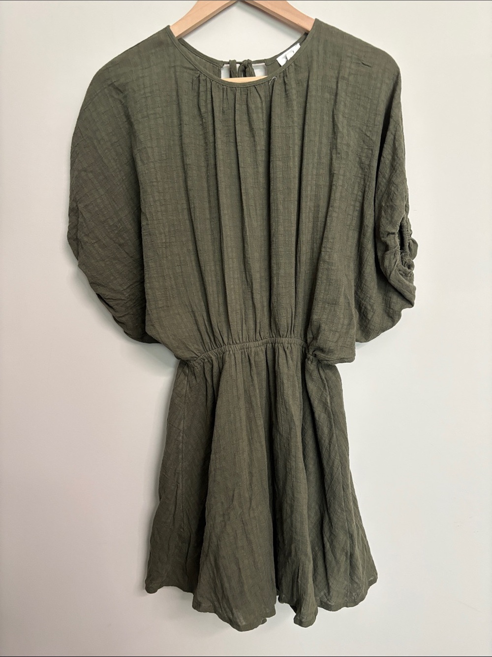 aerie Olive Green Mini Dress with Gathered Waist NWT XS All Cotton